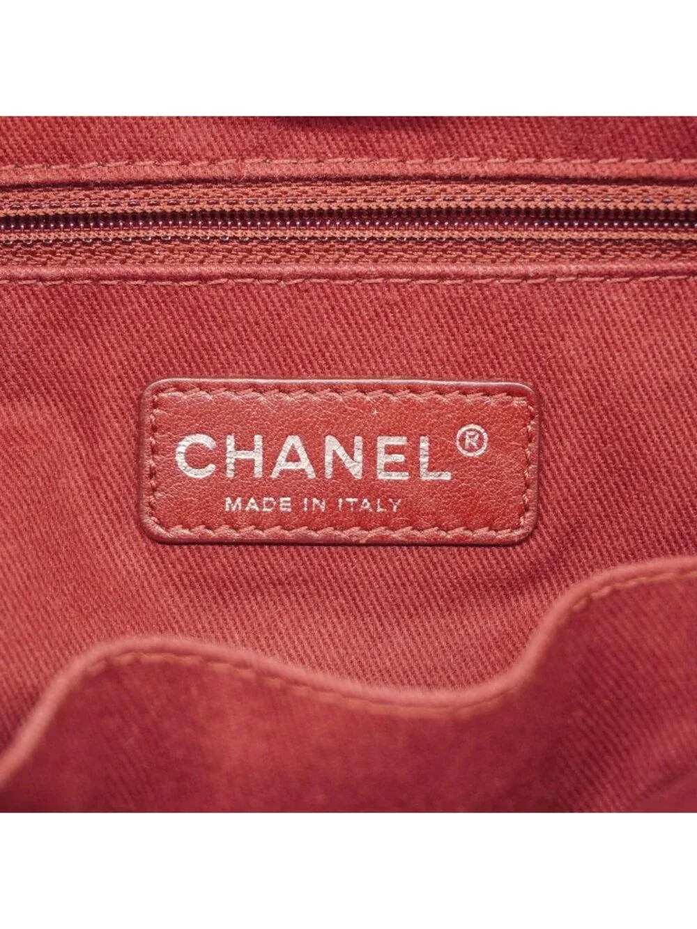Chanel Tote Deauville Canvas Red Silver